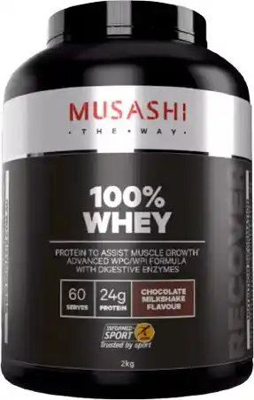 healthylife Musashi 100% Whey Protein Powder Chocolate Milkshake 2kg offer