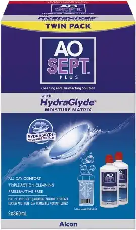 healthylife Aosept Plus HydraGlyde Twin Pack 2 x 360ml + Case offer