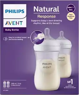 healthylife Avent Natural Response Baby Bottles 1 Month+ 260ml - 2 Pack offer