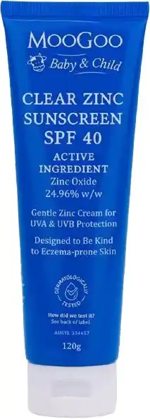 healthylife MooGoo Baby & Child Clear Zinc Sunscreen SPF40 120g offer