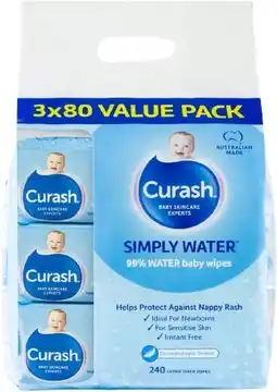 healthylife Curash Baby Simply Water 3 x 80 Baby Wipes offer