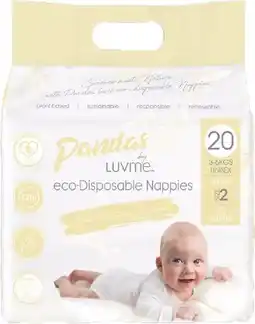 healthylife Pandas by Luvme Nappies Eco Disposable Small (3-6kg) 20 Pk offer