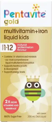 healthylife Pentavite Gold Multivitamin + Iron Liquid Kids Watermelon Flavour 200ml offer