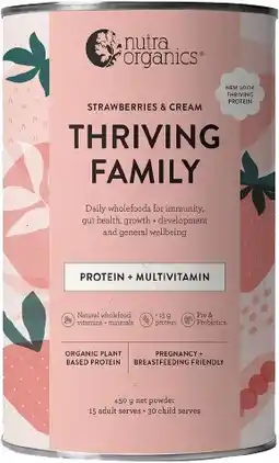 healthylife Nutra Organics Thriving Protein Strawberries & Cream 450g offer