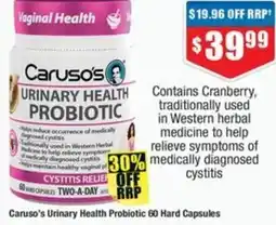 Chemist Warehouse Caruso's Urinary Health Probiotic offer