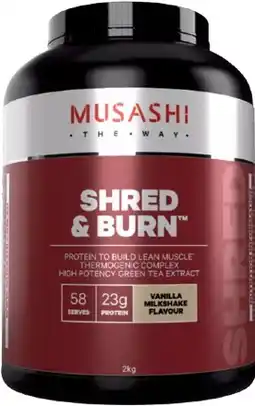 healthylife Musashi Shred & Burn Protein Powder Vanilla Milkshake 2kg offer