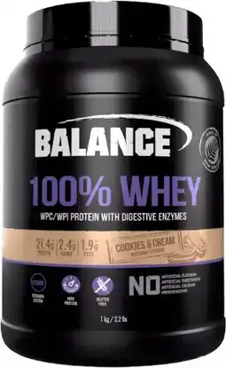 healthylife Balance 100% Whey Protein Powder Cookies & Cream 1kg offer