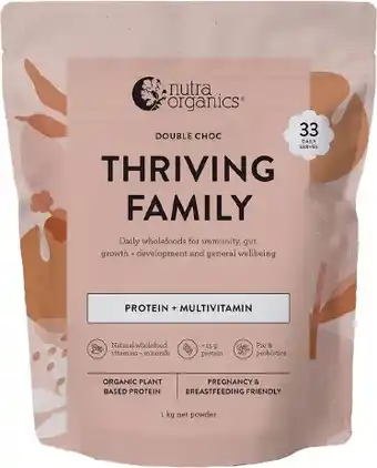 healthylife Nutra Organics Thriving Family Protein Double Choc 1kg offer