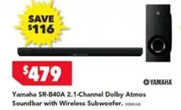 Harvey Norman Yamaha SR-B40A 2 1 Channel Dolby Atmos Soundbar with Wireless Subwoofer offer