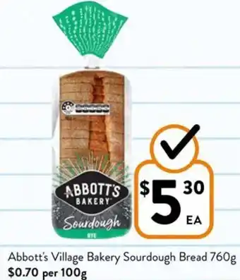 Foodworks Abbott's Village Bakery Sourdough Bread offer