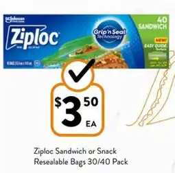 Foodworks Ziploc Sandwich or Snack Resealable Bags offer