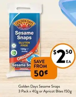 Foodworks Golden Days Sesame Snaps offer