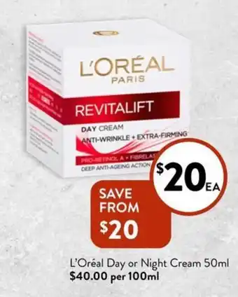 Foodworks L'Oréal Day or Night Cream offer