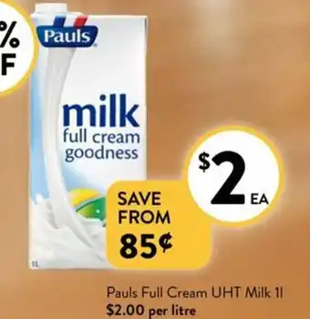 Foodworks Pauls Full Cream UHT Milk offer