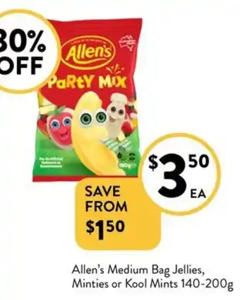 Foodworks Allen's Medium Bag Jellies, Minties or Kool Mints offer