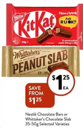 Foodworks Nestlé Chocolate Bars or Whittaker's Chocolate Slab offer