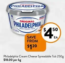 Foodworks Philadelphia Cream Cheese Spreadable Tub offer