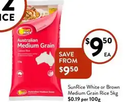 Foodworks SunRice White or Brown Medium Grain Rice offer