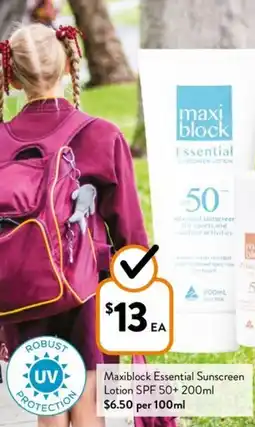 Foodworks Maxiblock Essential Sunscreen Lotion offer