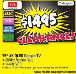 JB Hi-Fi 75" 4K QLED Google TV offer