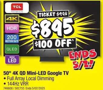 JB Hi-Fi 50" 4K QD Mini-LED Google TV offer