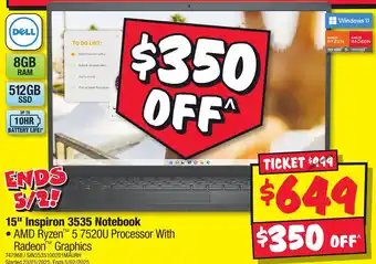 JB Hi-Fi 15" Inspiron 3535 Notebook offer