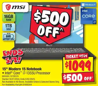 JB Hi-Fi 15" Modern 15 Notebook offer