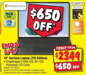 JB Hi-Fi 15" Surface Laptop (7th Edition) offer