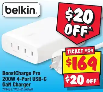 JB Hi-Fi BoostCharge Pro 200W 4-Port USB-C GaN Charger offer