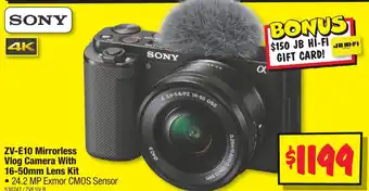 JB Hi-Fi ZV-E10 Mirrorless offer