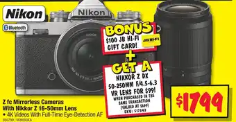 JB Hi-Fi Z fc Mirrorless Cameras With Nikkor Z 16-50mm Lens offer