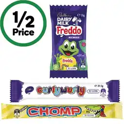 Woolworths Cadbury Freddo 35g, Cadbury Caramello Koala 35g, Cadbury Curly Wurly 21.5g or Cadbury Chomp 30g offer