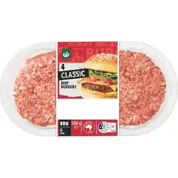 Woolworths Woolworths Classic Beef Burgers 500g Pk 4 offer