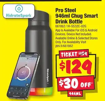 JB Hi-Fi Pro Steel 946ml Chug Smart Drink Bottle offer