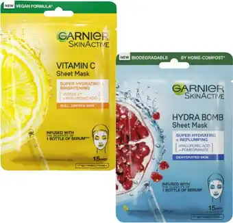 Coles Garnier Hydra Bomb Pomegranate or Vitamin C Sheet Mask 28g offer