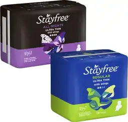 Coles Stayfree Pads with Wings Regular 14 Pack or All Nights 10 Pack offer