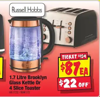 JB Hi-Fi 1.7 Litre Brooklyn Glass Kettle Or 4 Slice Toaster offer