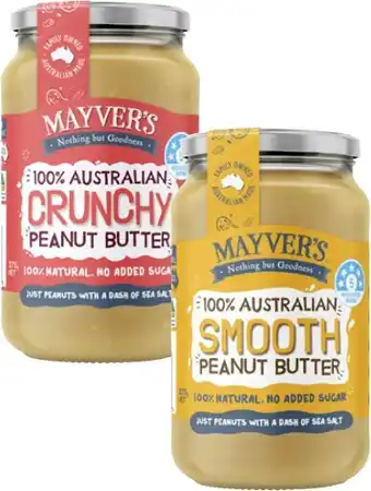 Coles Mayver's Smooth or Crunchy Peanut Butter 375g offer