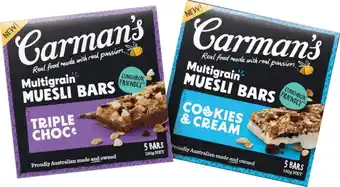 Coles Carman's Multigrain Muesli Bars 5 Pack 150g offer