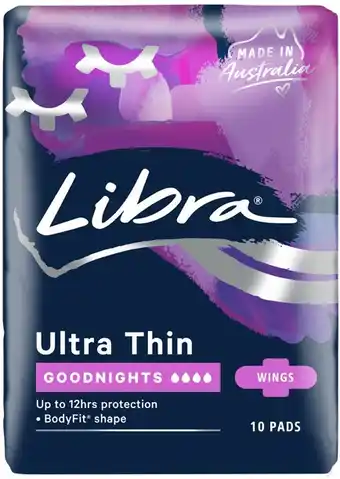 Coles Libra Goodnight Ultra Thin Pads 10 Pack offer