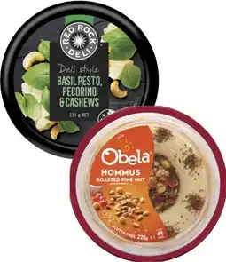 Coles Obela Garnished Hommus Dip 220g or Red Rock Deli Dip 135g offer