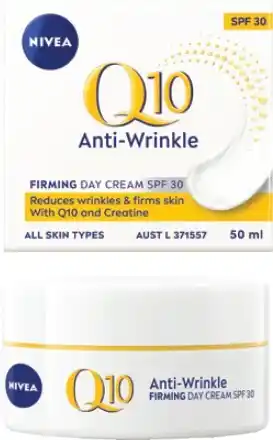 Coles Nivea Q10 Anti-Wrinkle Firming Day Cream SPF30 50mL offer