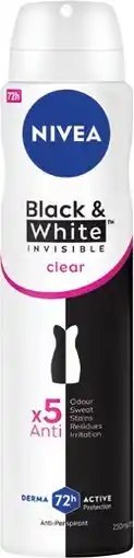 Coles Nivea Women's Antiperspirant Aerosol Deodorant Invisible Black & White Clear 250mL offer