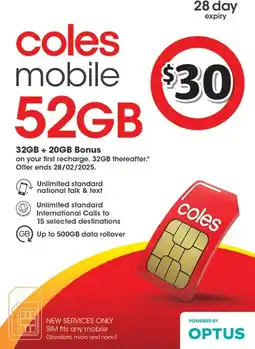 Coles Coles Mobile $30 Prepaid SIM offer