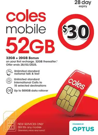 Coles Coles Mobile $30 Prepaid SIM offer