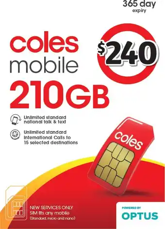 Coles Coles Mobile $240 Prepaid SIM offer