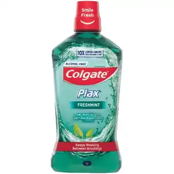 Woolworths Colgate Mouthwash Freshmint Alcohol-Free Plax 1 Litre offer