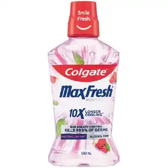 Woolworths Colgate Max Fresh Mouthwash Watermelon Mint 500ml offer