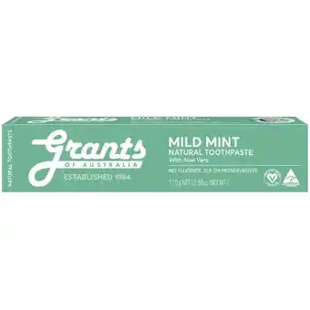 Woolworths Grants Toothpaste Mild Mint 110g offer