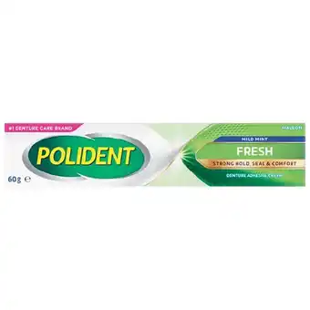 Woolworths Polident Adhesive Cream Fresh Mint for Dentures & Partials 60g offer